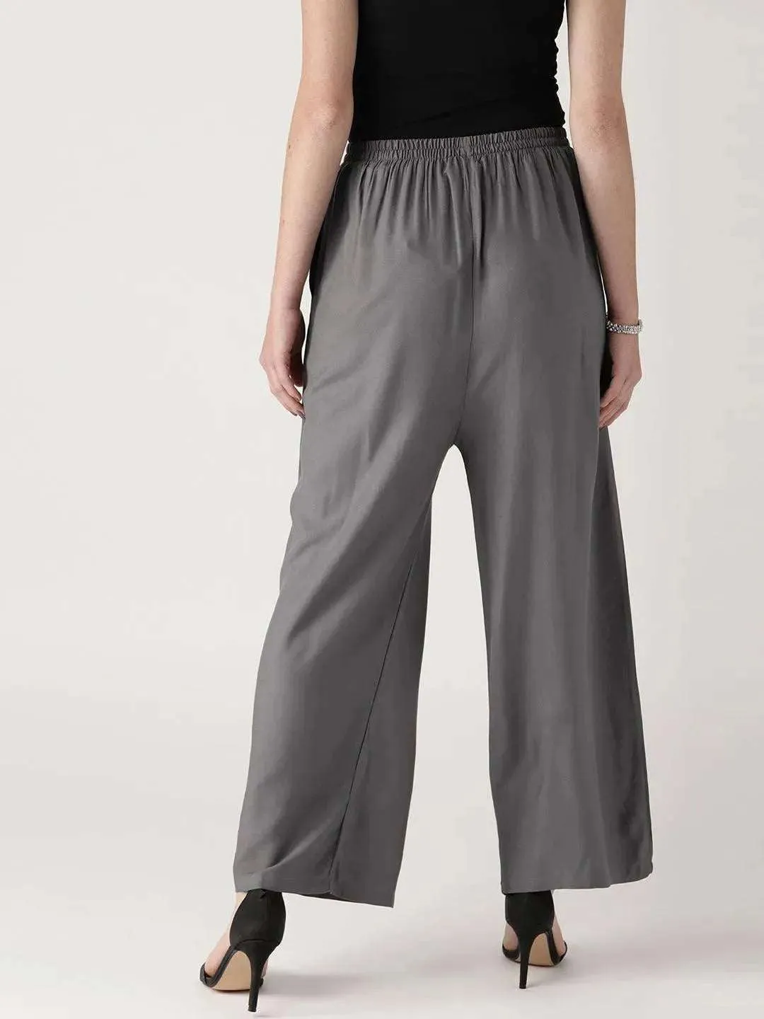 Grey Solid Rayon Palazzos