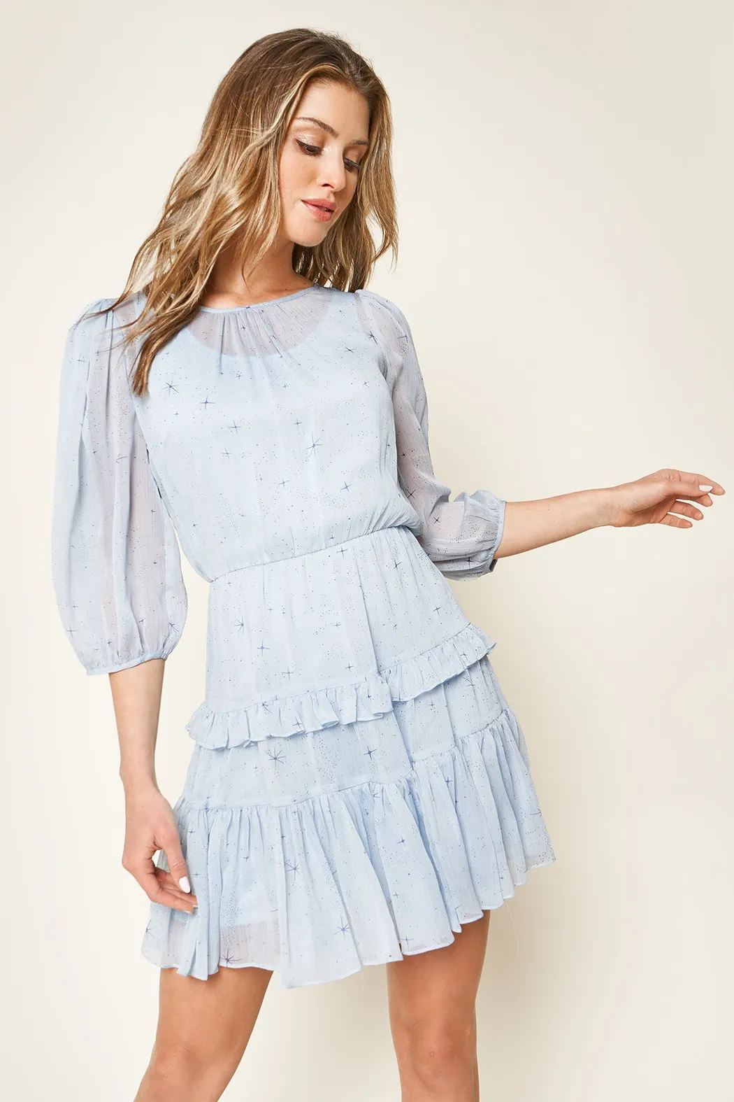 Heartfelt Love Starry Print Ruffle Dress