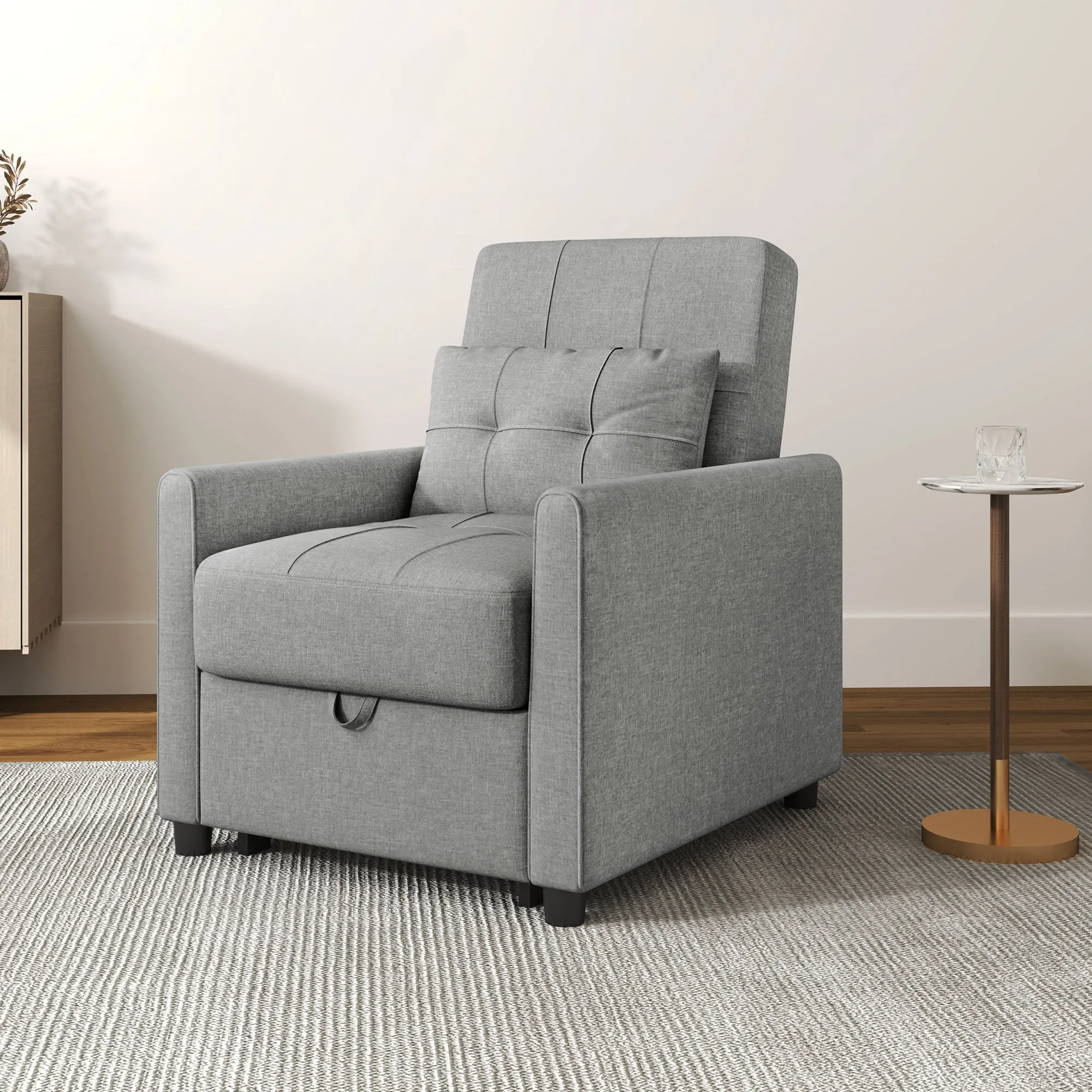 HOMCOM Linen-Look Single Chair Bed - Light Grey