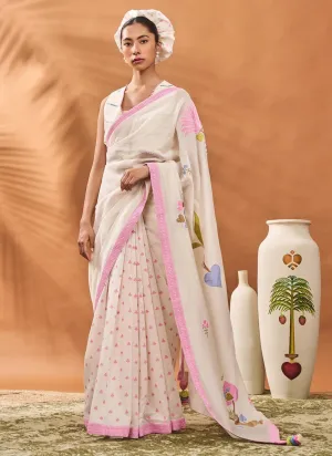Ivory Floral Frame Sari Set