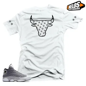 Jordan 13 Atmosphere Grey Retro Match Shirts-Bull Stars White Tee