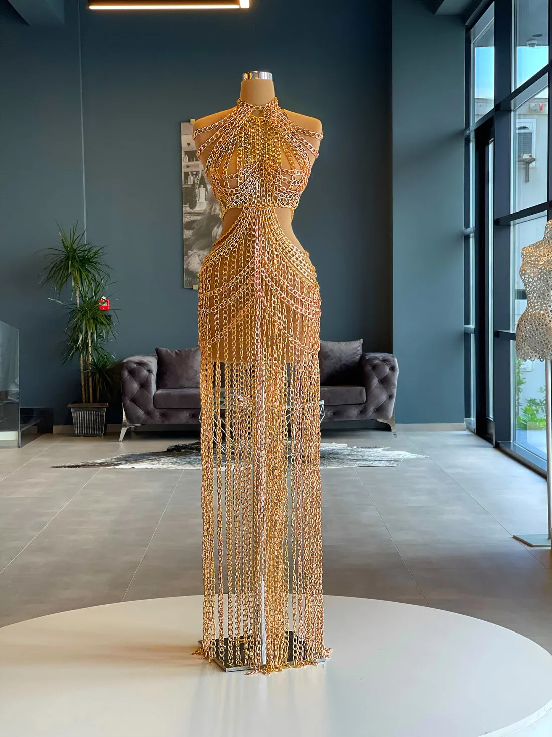Kathryn Golden Chain Evening Dress