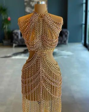 Kathryn Golden Chain Evening Dress