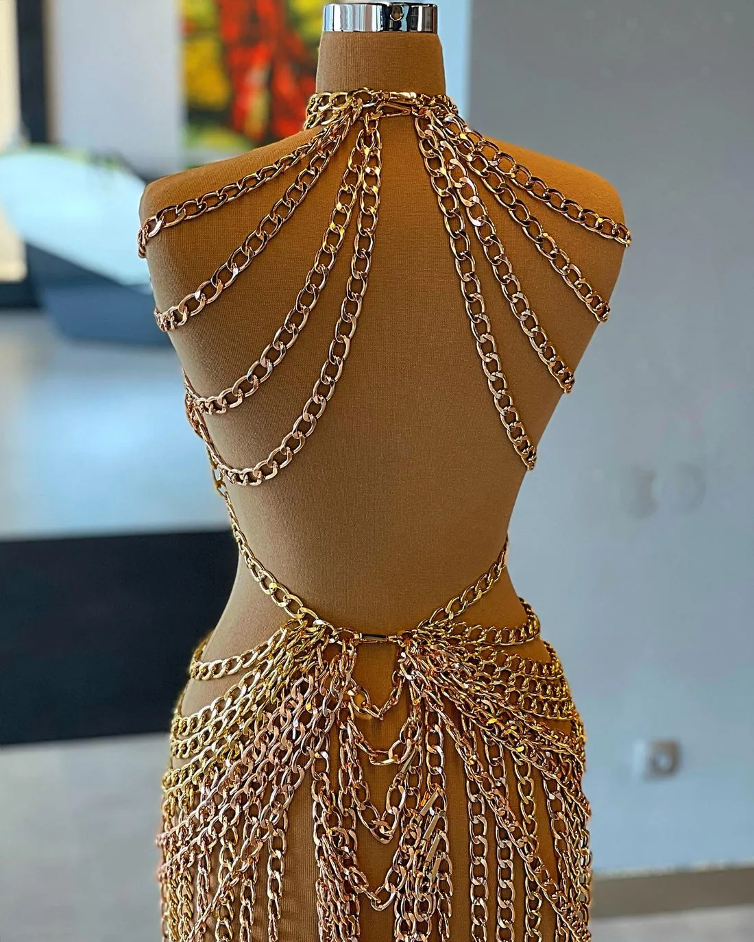 Kathryn Golden Chain Evening Dress