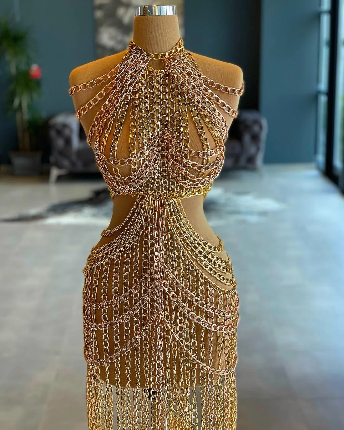 Kathryn Golden Chain Evening Dress