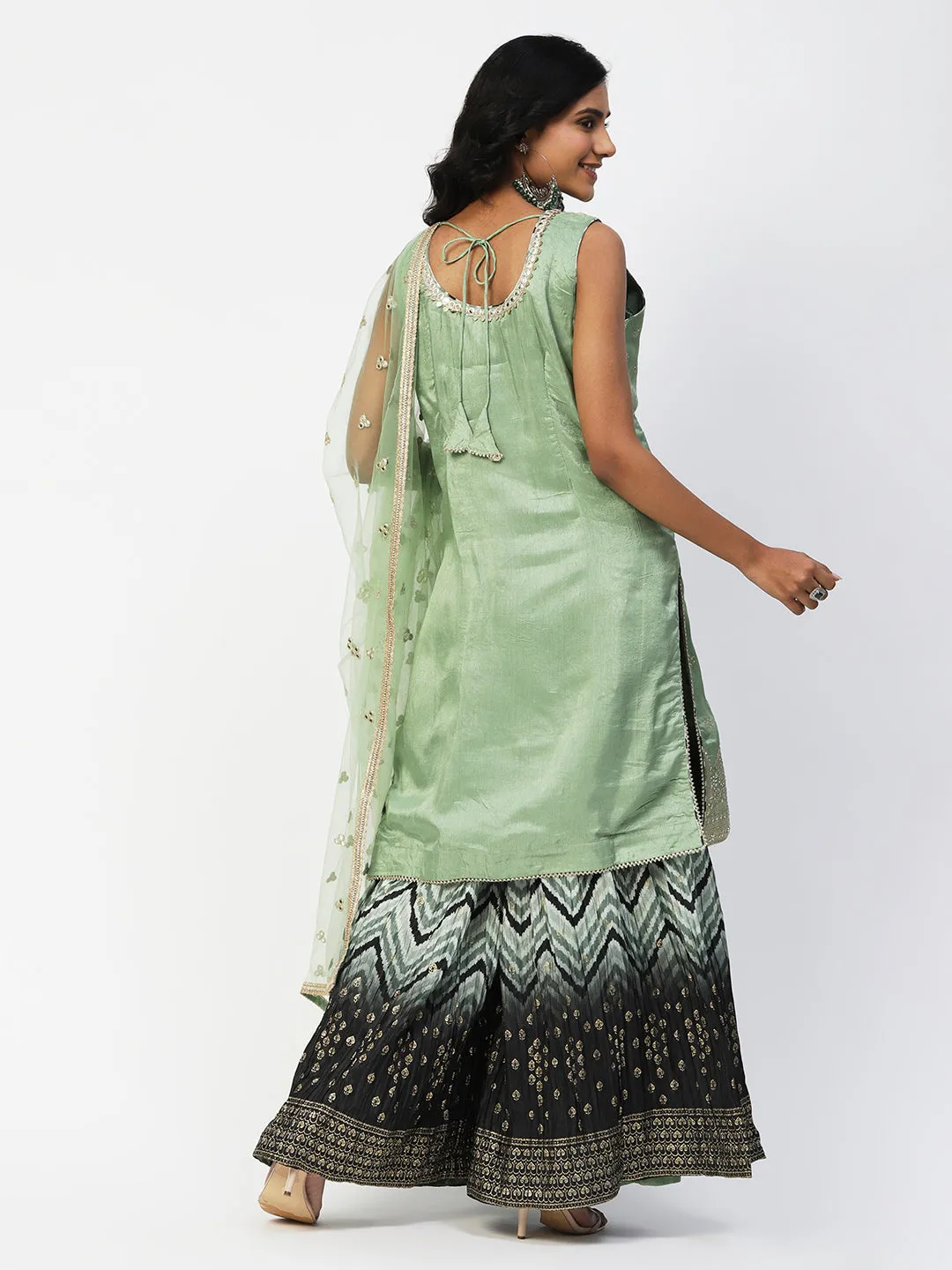Light Green Dola Silk Sharara Suit with Embroidery