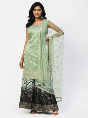 Light Green Dola Silk Sharara Suit with Embroidery