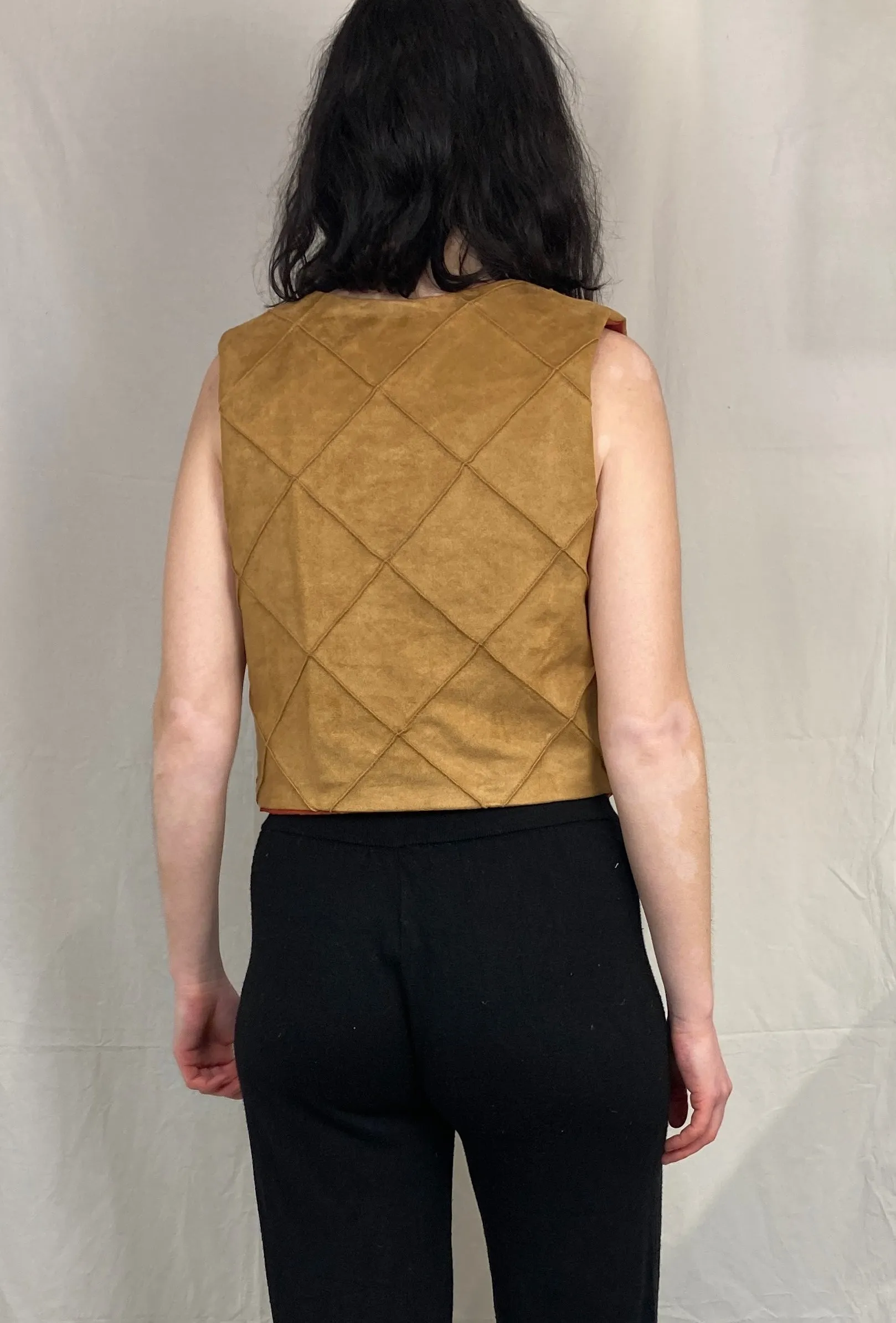 Lily Handmade Tan Brown Suede Waistcoat Top - Up To Size 10