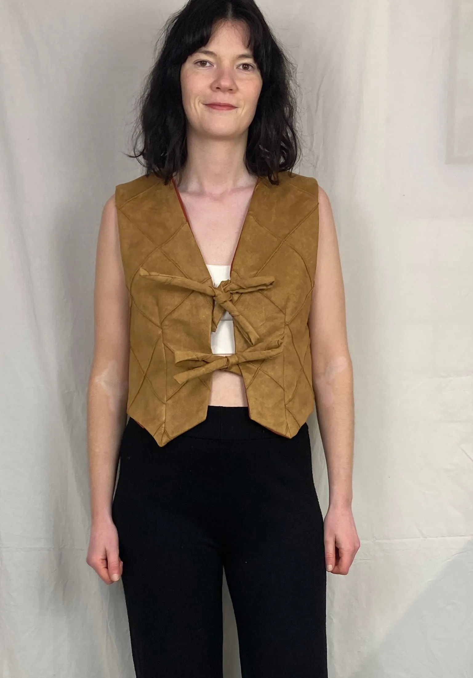 Lily Handmade Tan Brown Suede Waistcoat Top - Up To Size 10