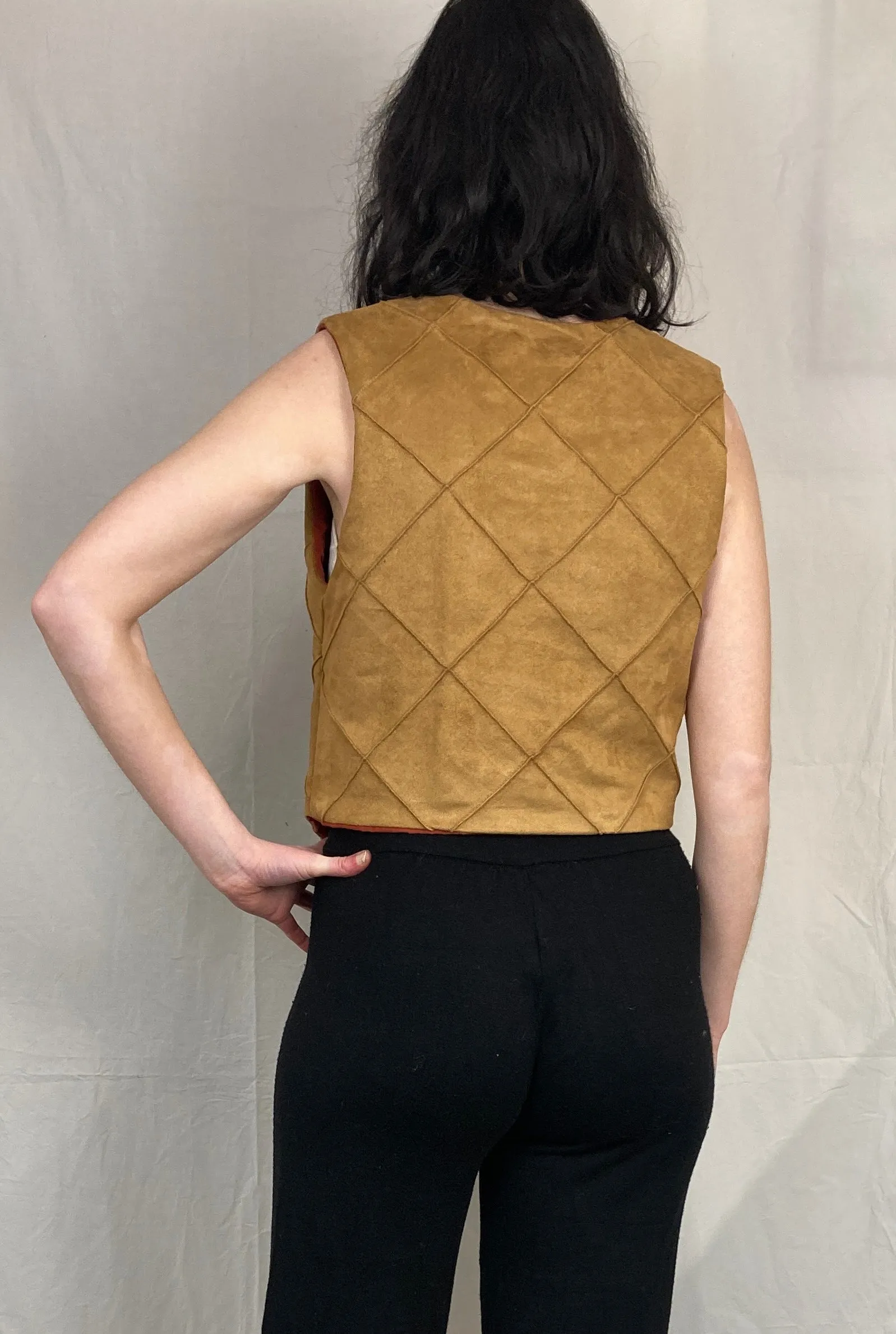 Lily Handmade Tan Brown Suede Waistcoat Top - Up To Size 10
