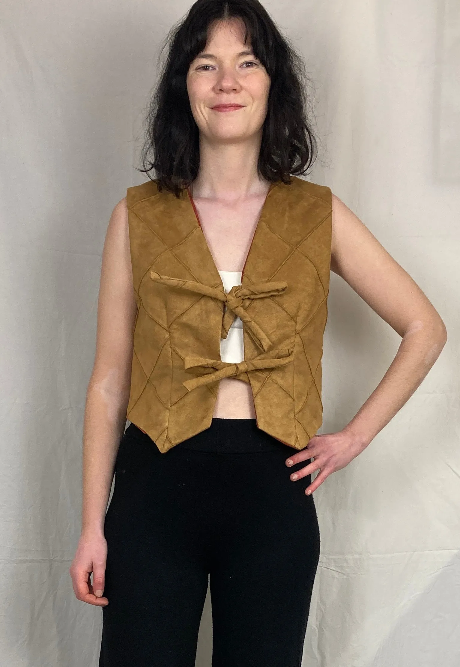 Lily Handmade Tan Brown Suede Waistcoat Top - Up To Size 10