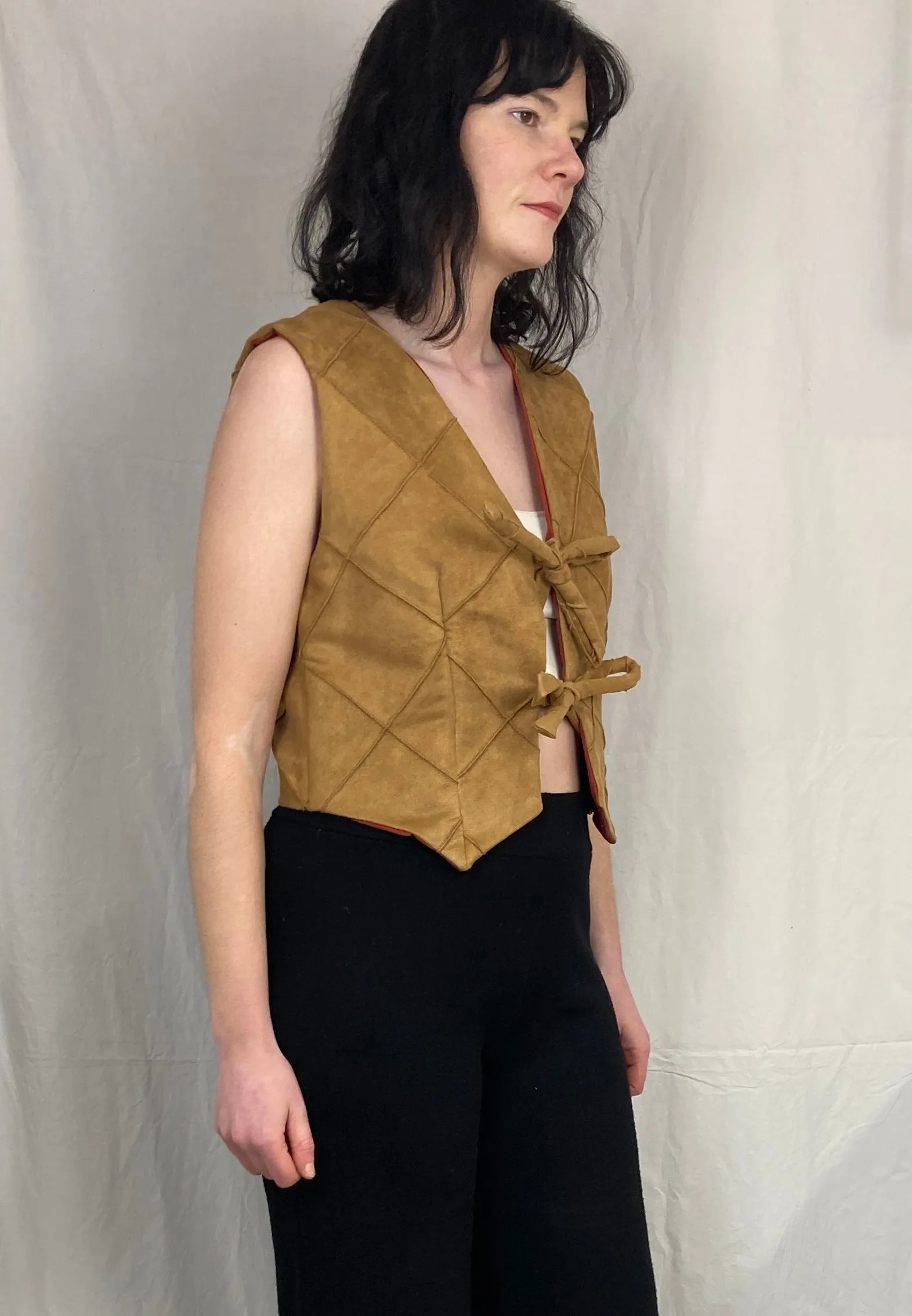Lily Handmade Tan Brown Suede Waistcoat Top - Up To Size 10
