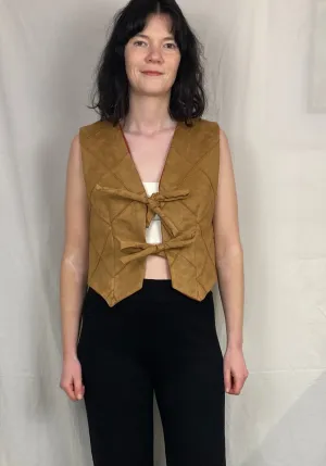 Lily Handmade Tan Brown Suede Waistcoat Top - Up To Size 10