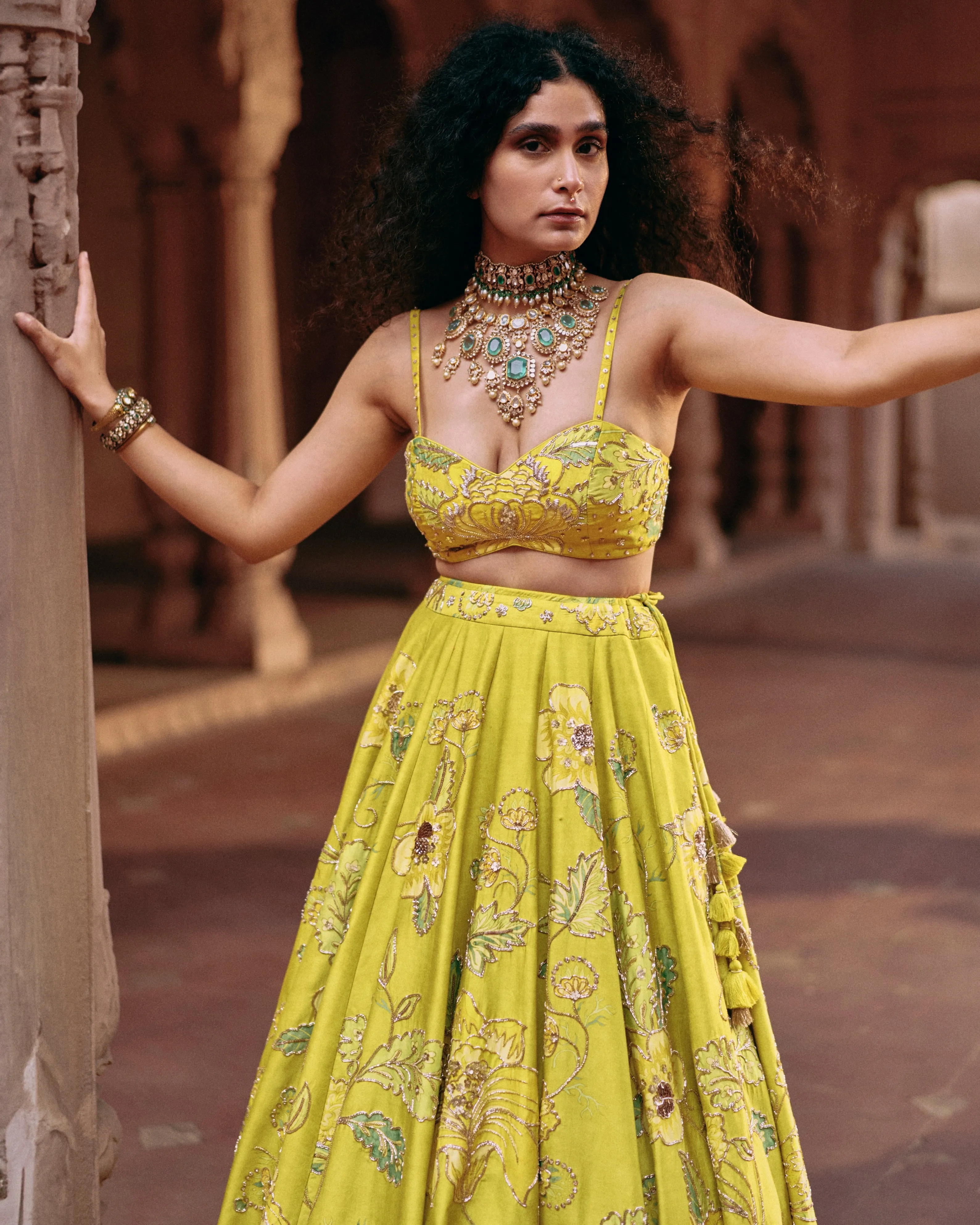 Lime Yellow Chintz Printed Lehenga Set