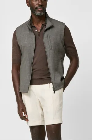 Loro Piana MOOVING Taupe Lightweight Tropical Stretch Wool, Silk & Linen Plain Weave Vest / Bodywarmer