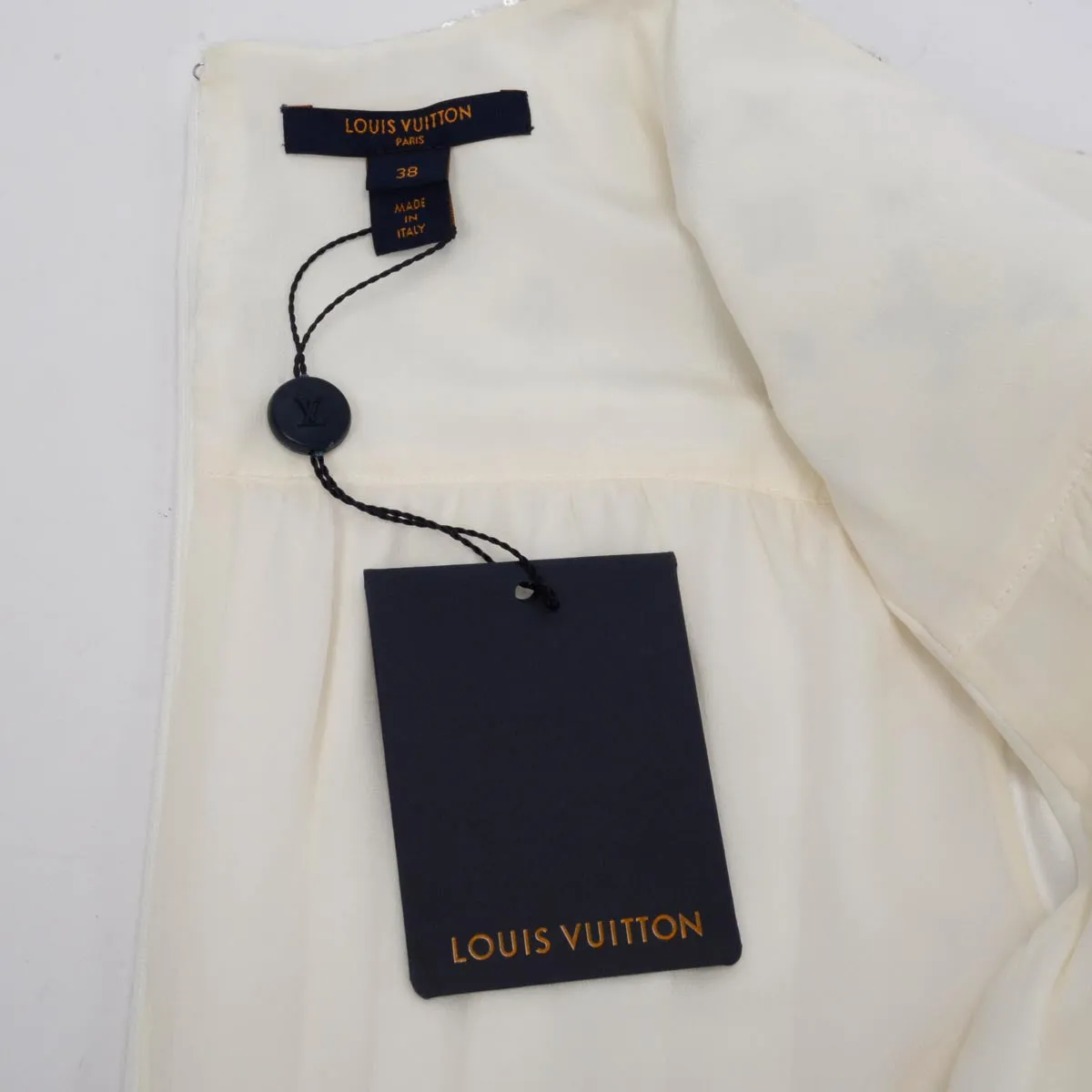 Louis Vuitton White Silk Crepe Monogram Fluid Mini Dress FR 38