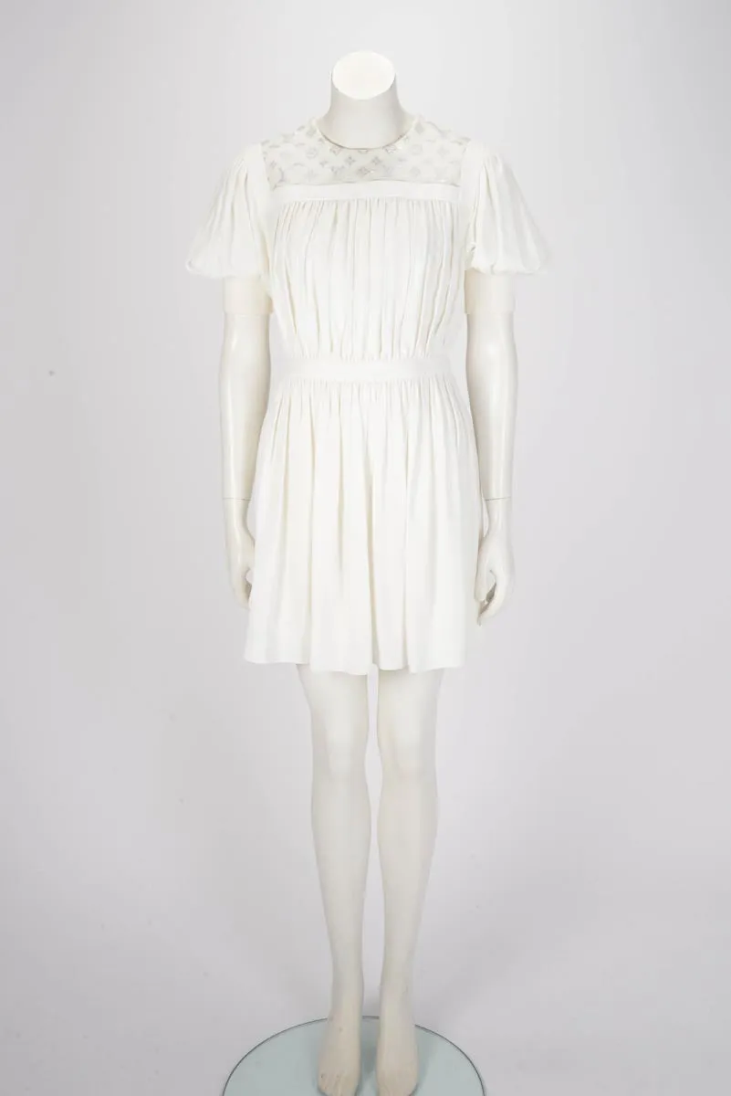 Louis Vuitton White Silk Crepe Monogram Fluid Mini Dress FR 38