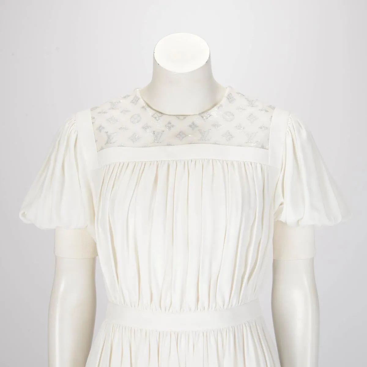Louis Vuitton White Silk Crepe Monogram Fluid Mini Dress FR 38