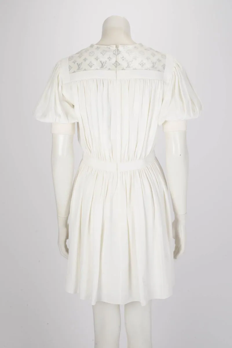 Louis Vuitton White Silk Crepe Monogram Fluid Mini Dress FR 38