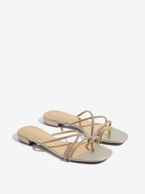 LUNA BLU Gold Diamante Multi Strap Slides