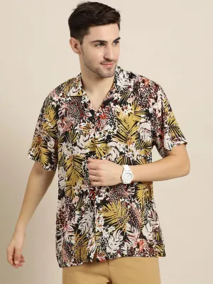 Men Black & White Prints Viscose Rayon Relaxed Fit Casual Resort Shirt