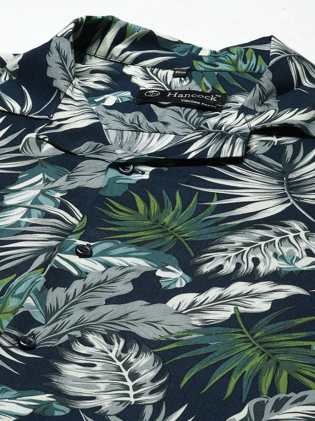 Men Navy & Grey Printed Viscose Rayon Regular Fit Casual Shirt