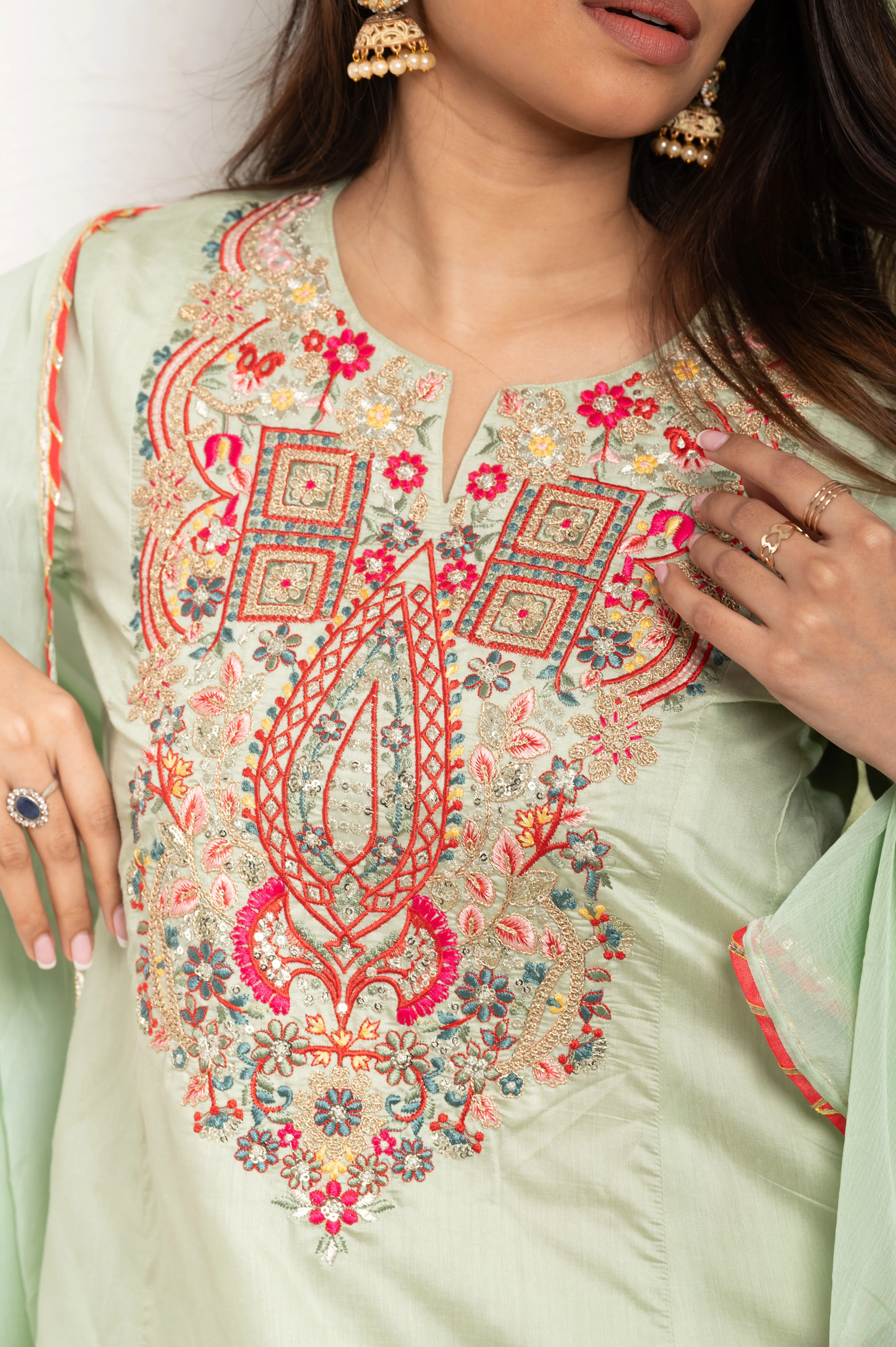 Multicolor Bead Embellishment Sage Green