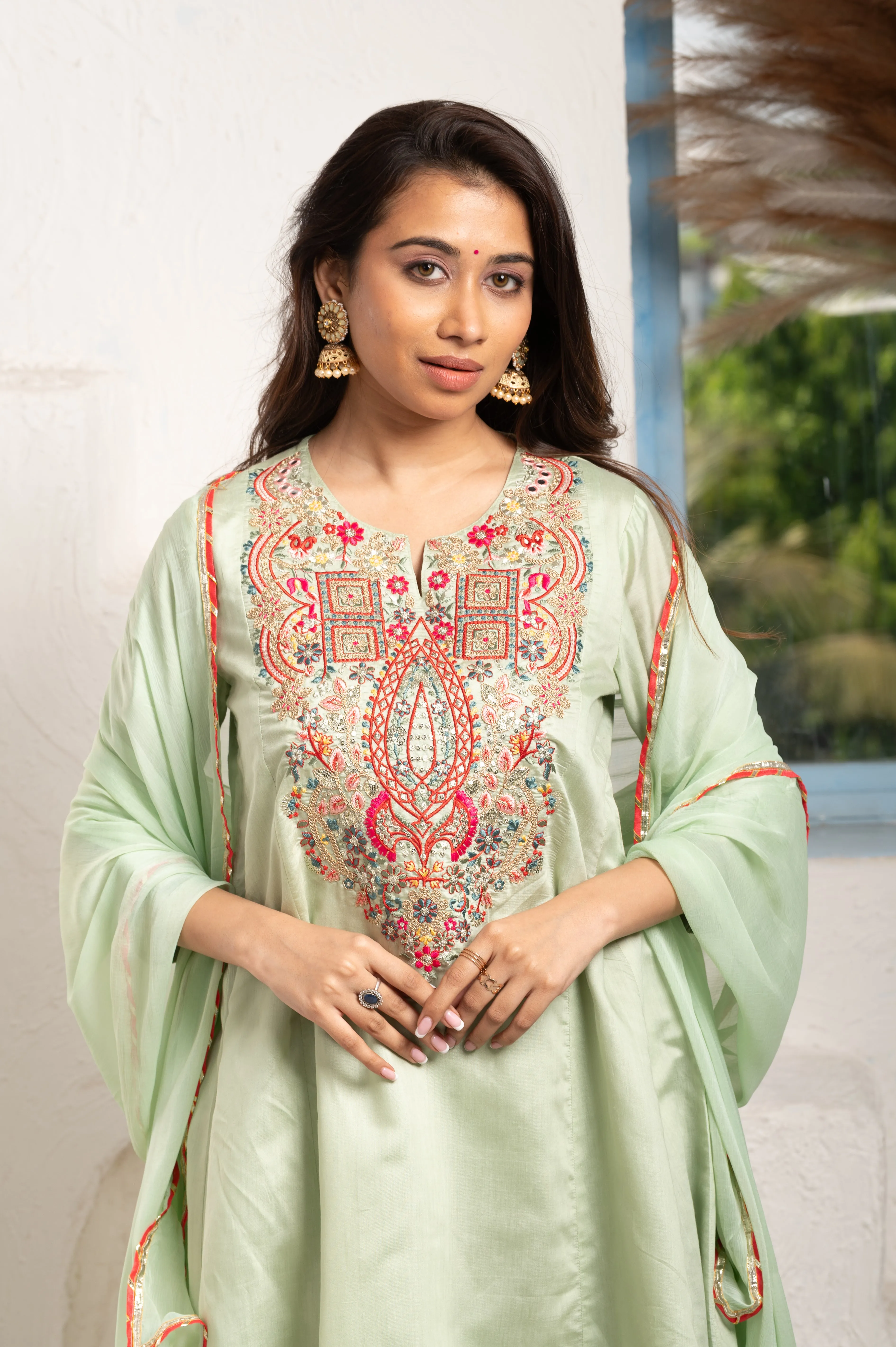 Multicolor Bead Embellishment Sage Green