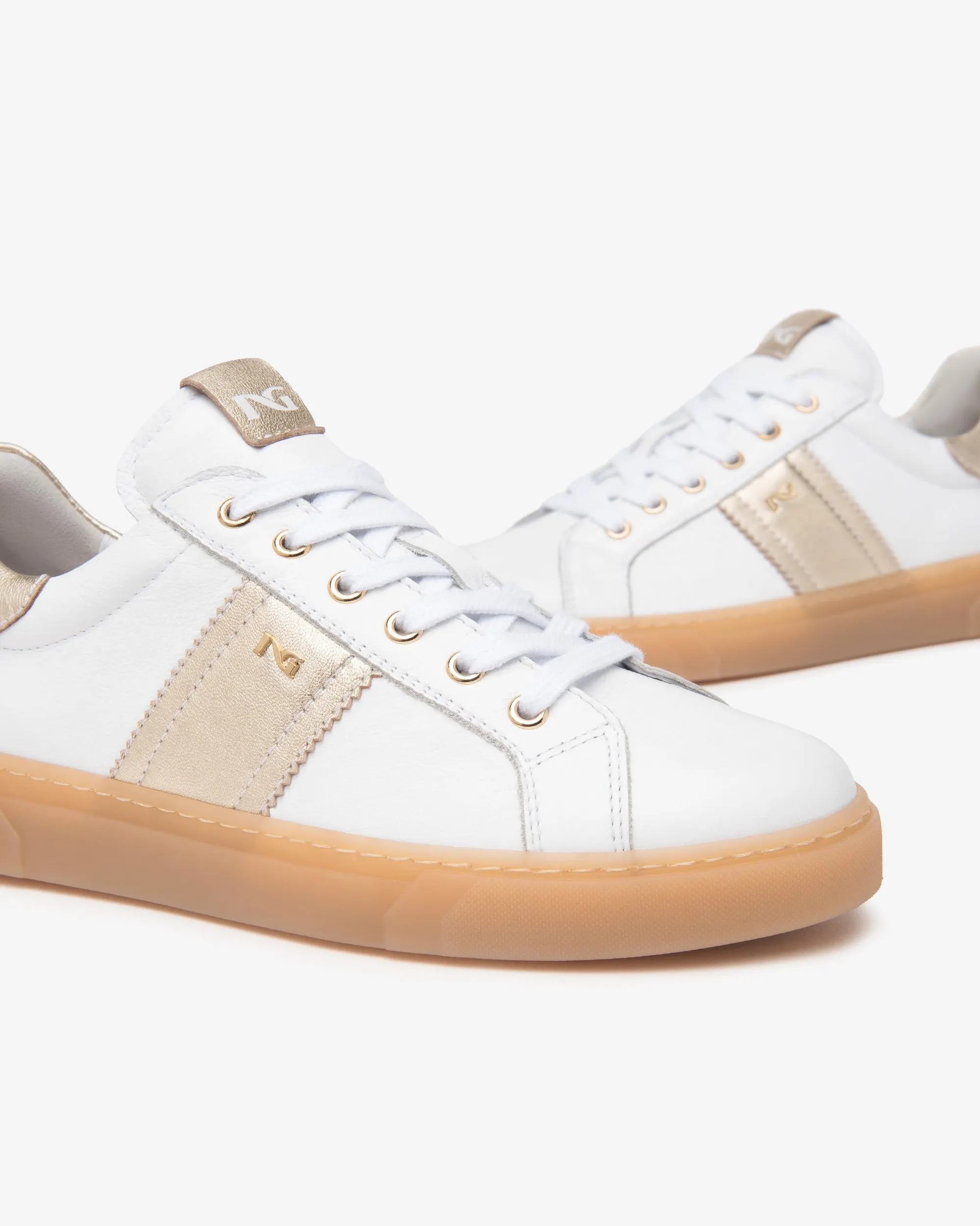 NeroGiardini White & Gold Leather Trainers