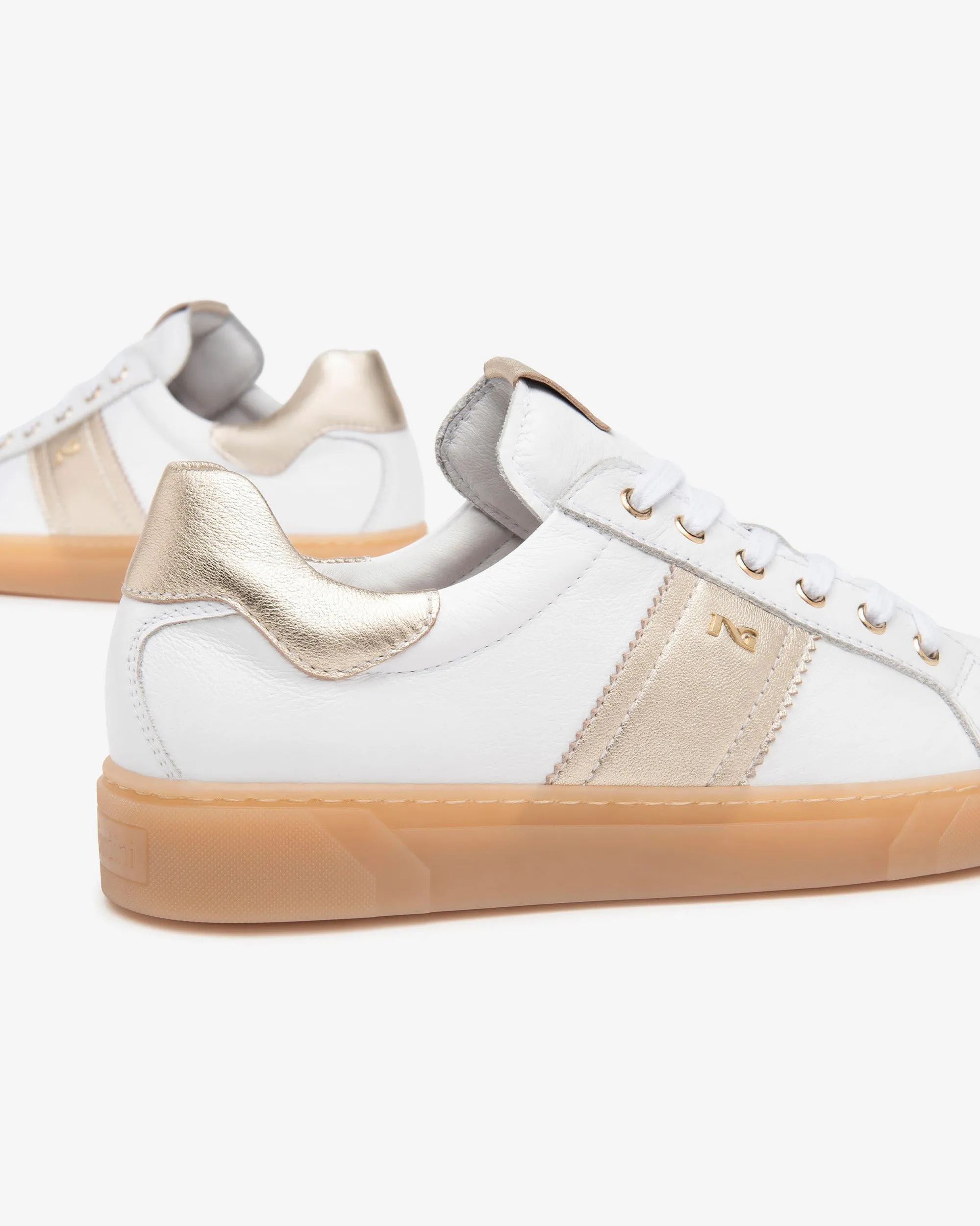 NeroGiardini White & Gold Leather Trainers