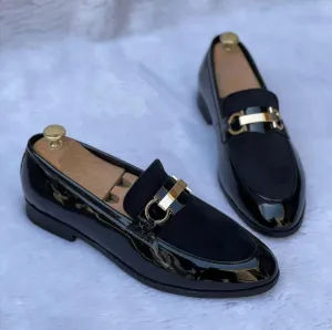 New Buckle Design Suede Patent Black Moccasins-Jack Marc