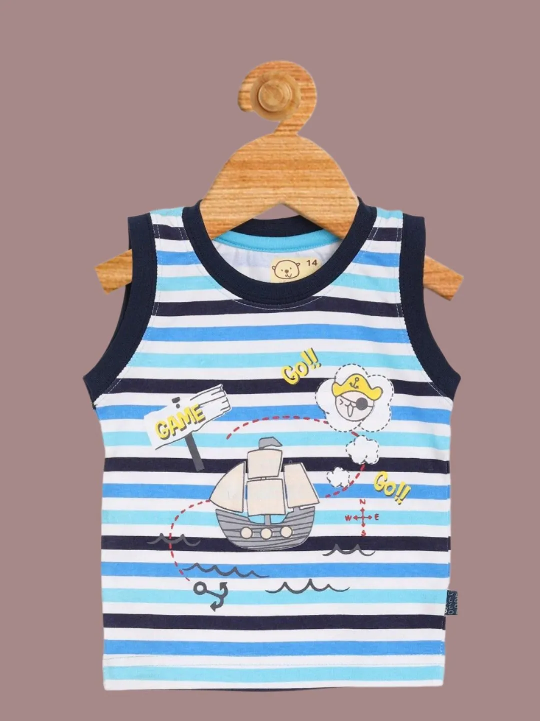 Olio Kids Baby Boys' Blue Striped Sailboat Tank Top and Printed Shorts Set