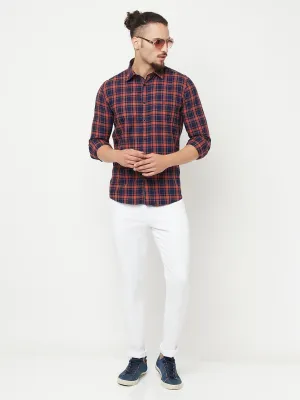 Orange Checked Casual Shirt