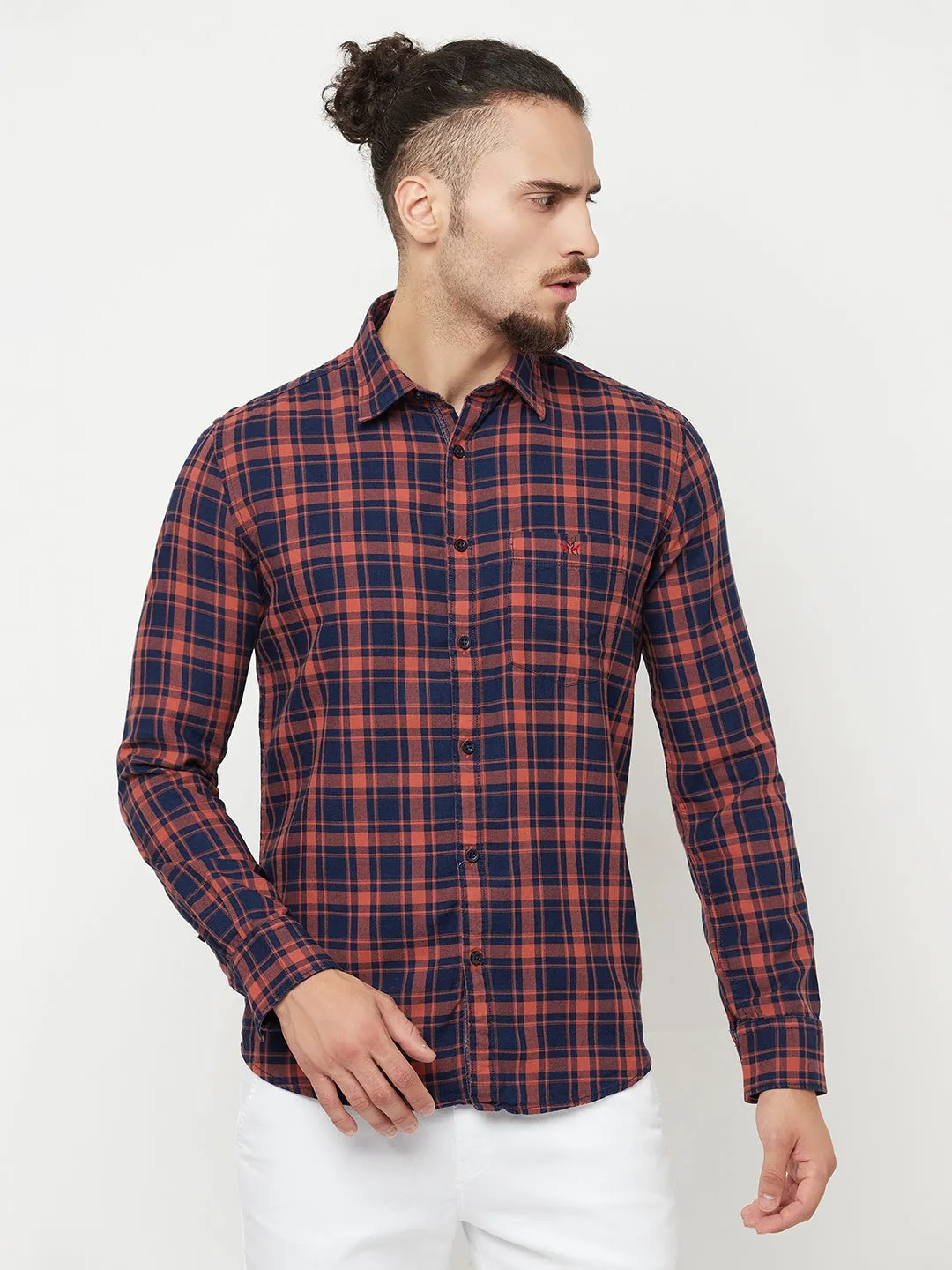 Orange Checked Casual Shirt