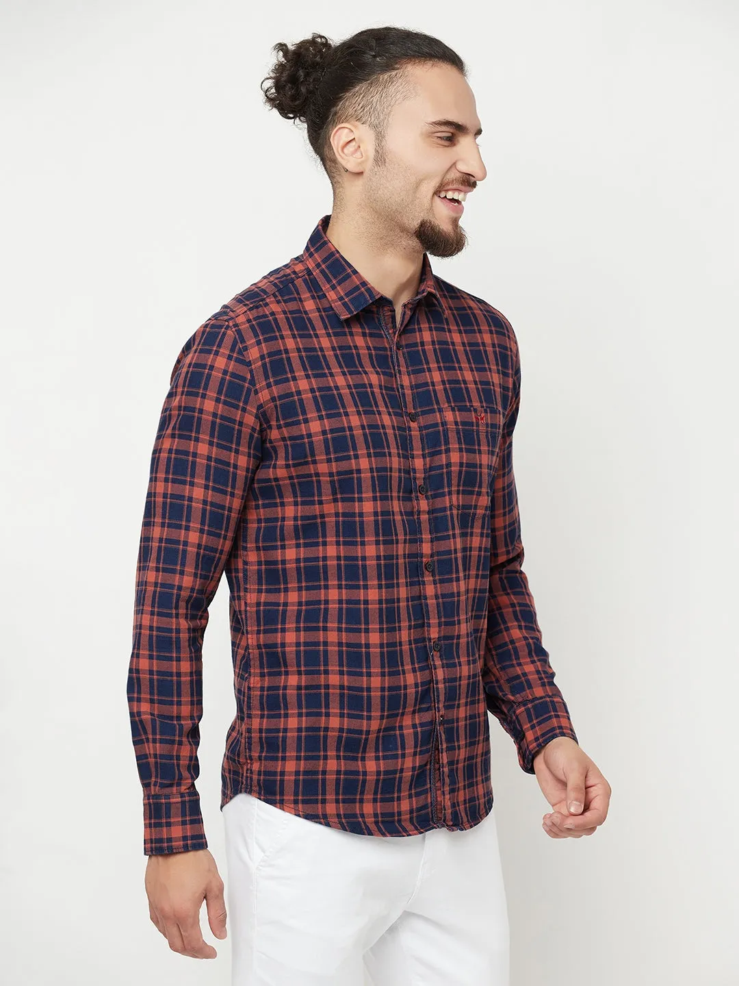 Orange Checked Casual Shirt