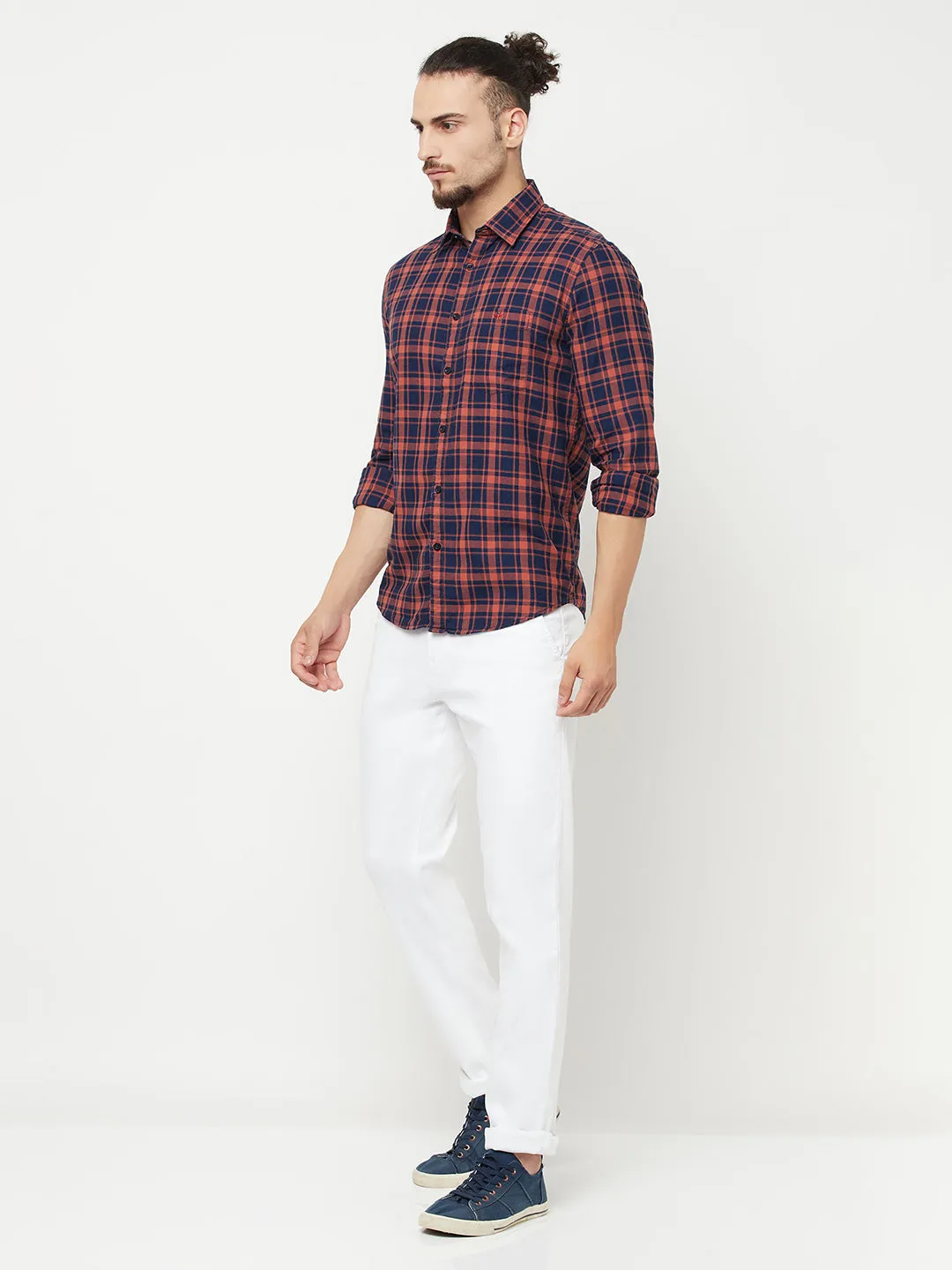 Orange Checked Casual Shirt