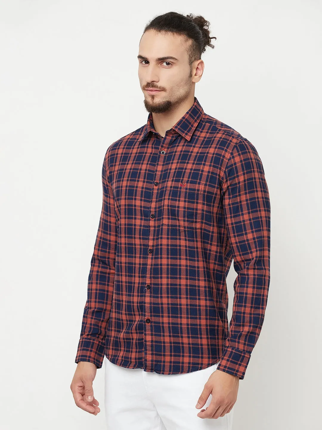 Orange Checked Casual Shirt