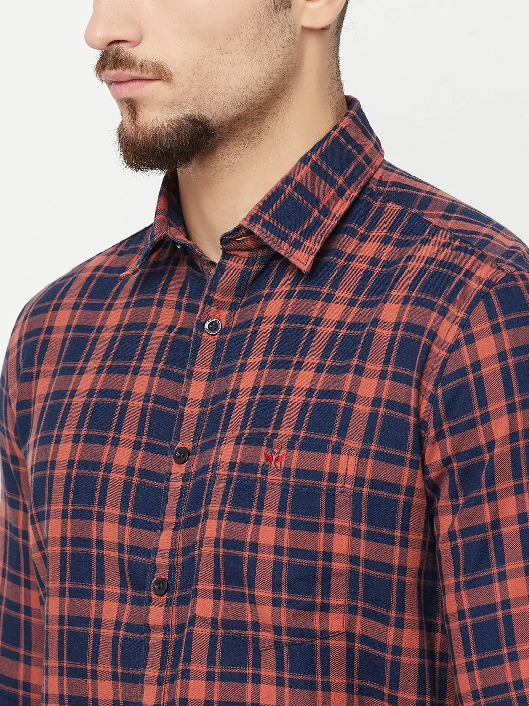 Orange Checked Casual Shirt