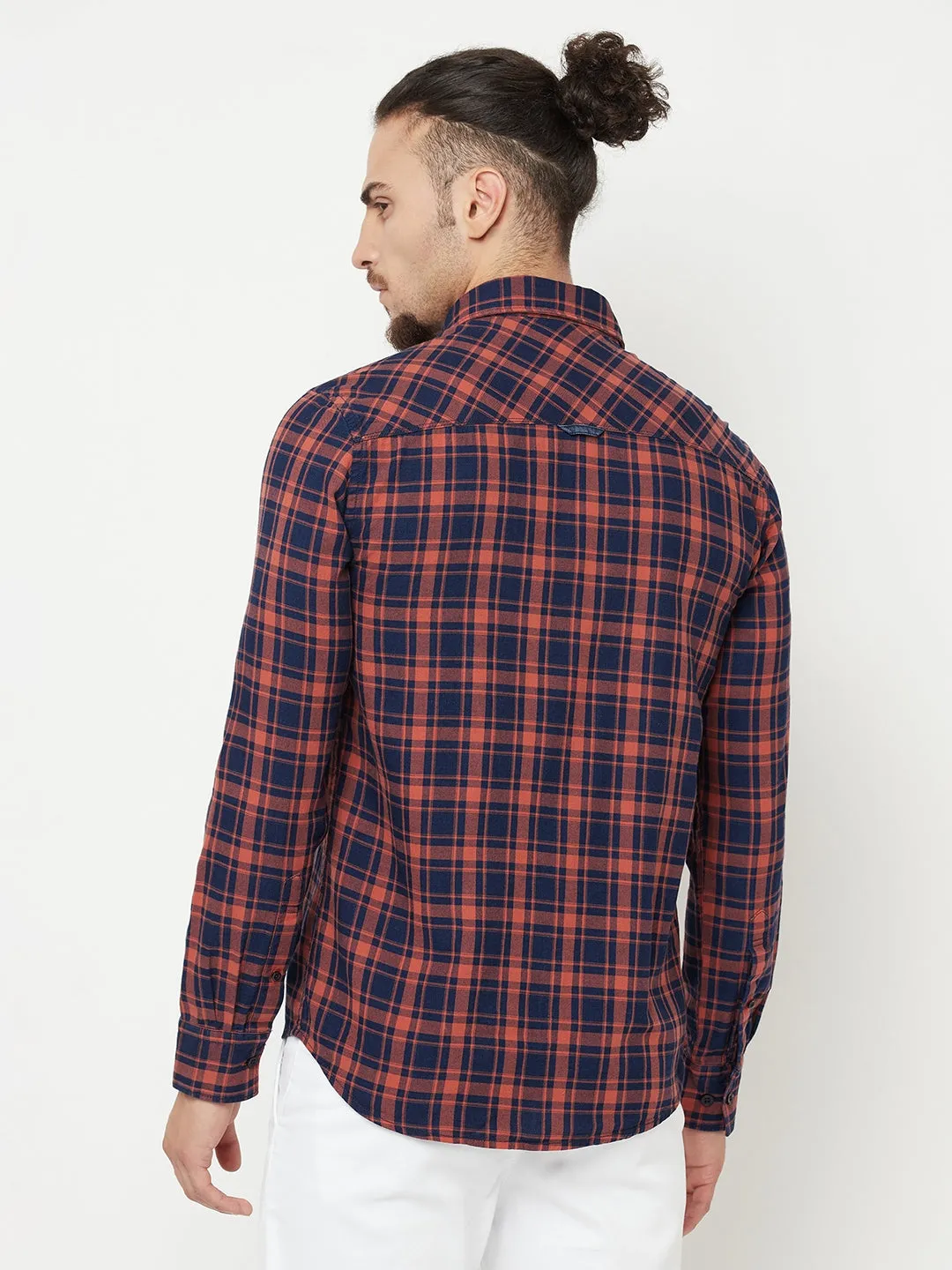 Orange Checked Casual Shirt