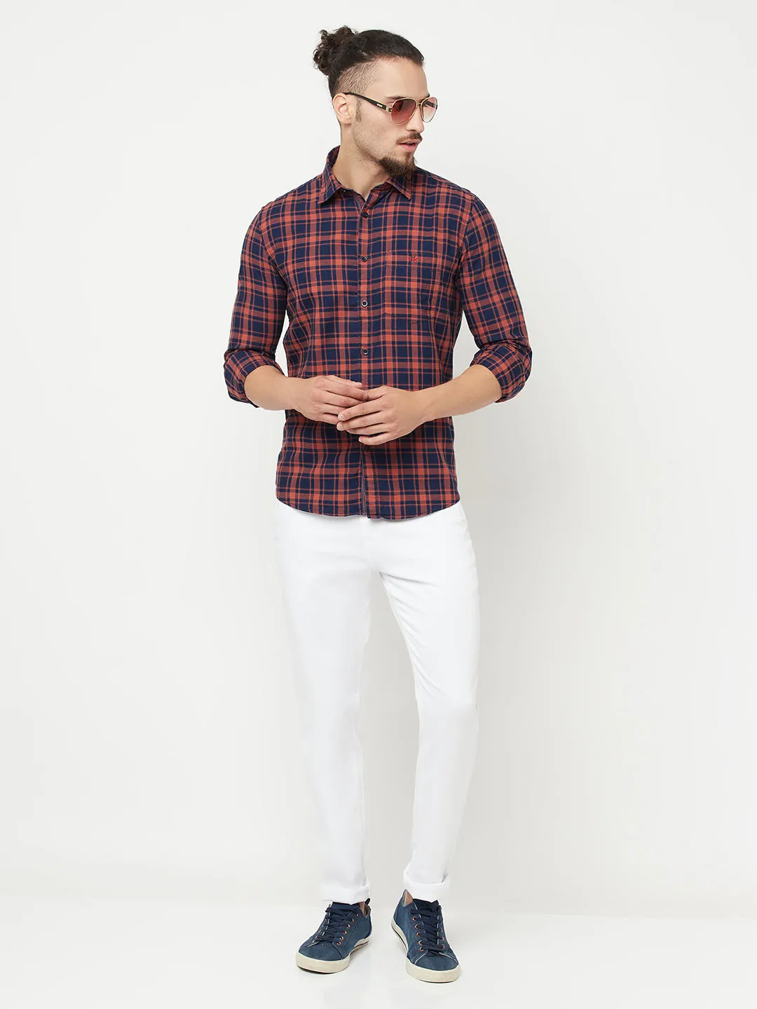Orange Checked Casual Shirt