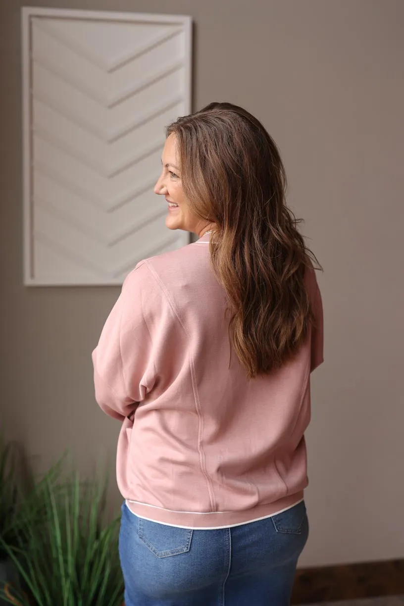 Pink V-Neck Button Knit Cardigan