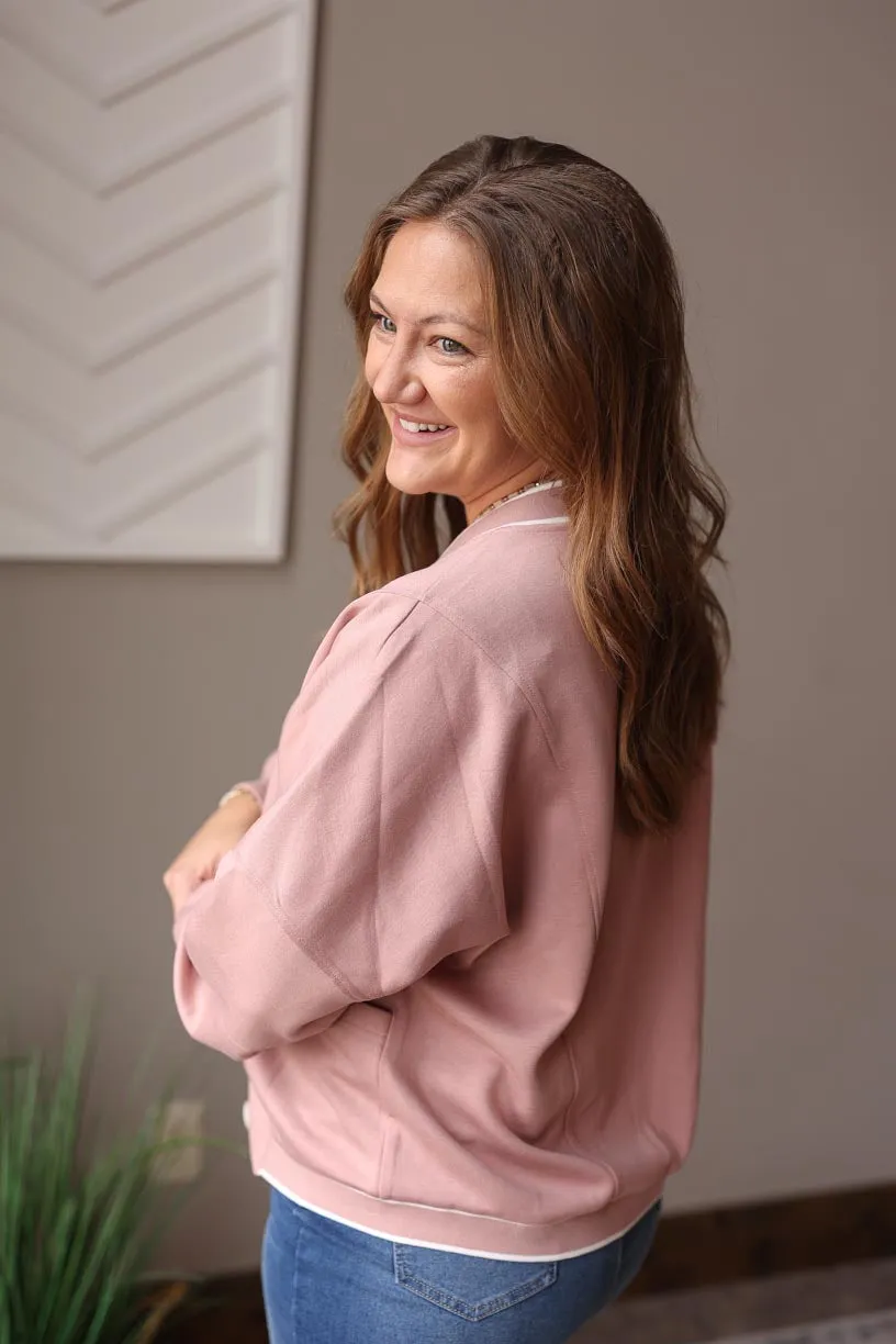 Pink V-Neck Button Knit Cardigan