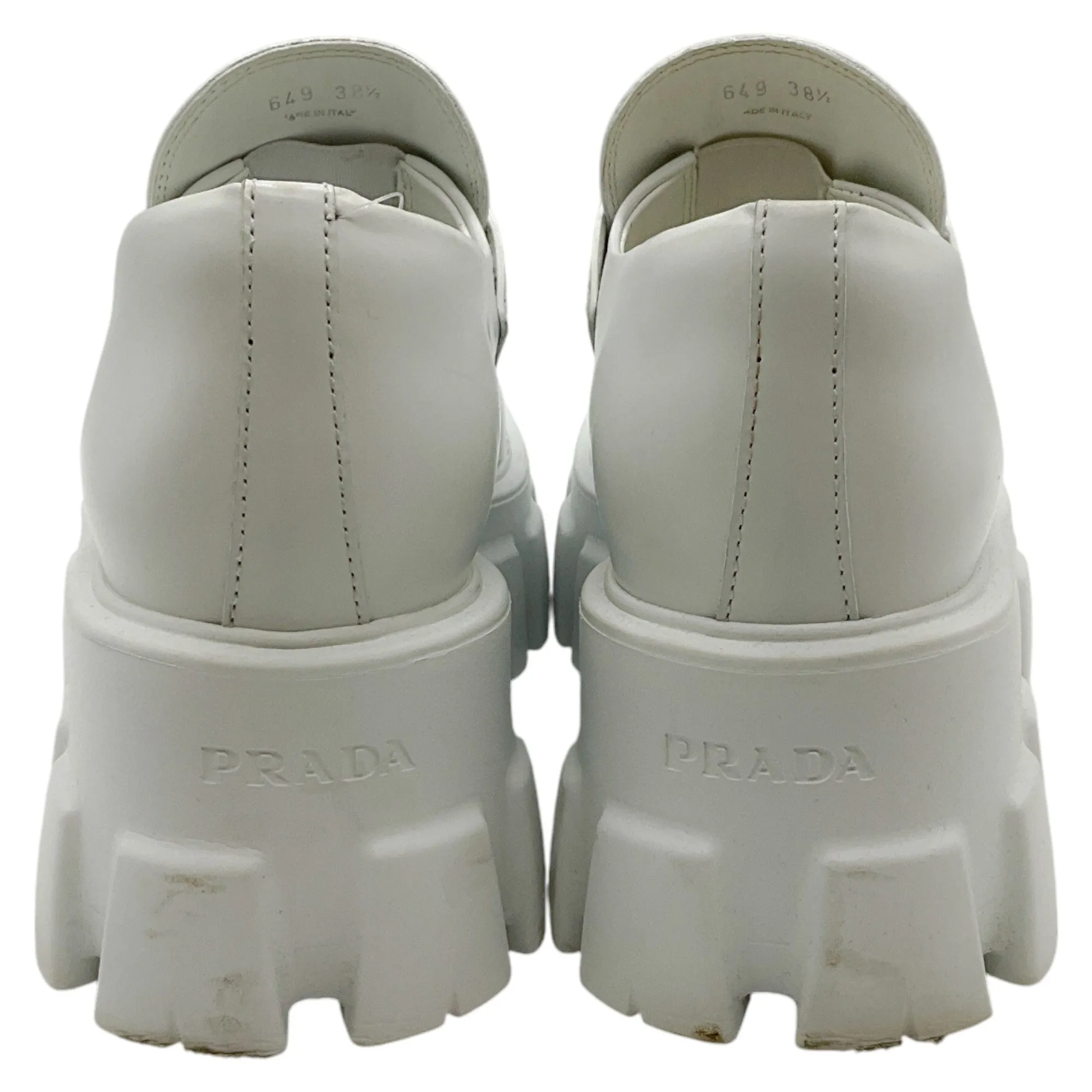Prada White Leather Monolith Chunky Loafers