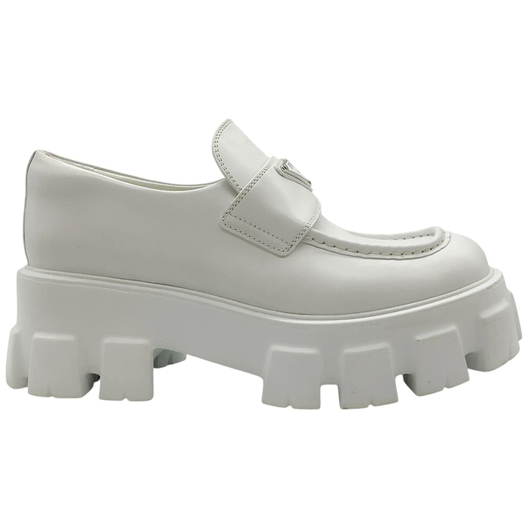 Prada White Leather Monolith Chunky Loafers