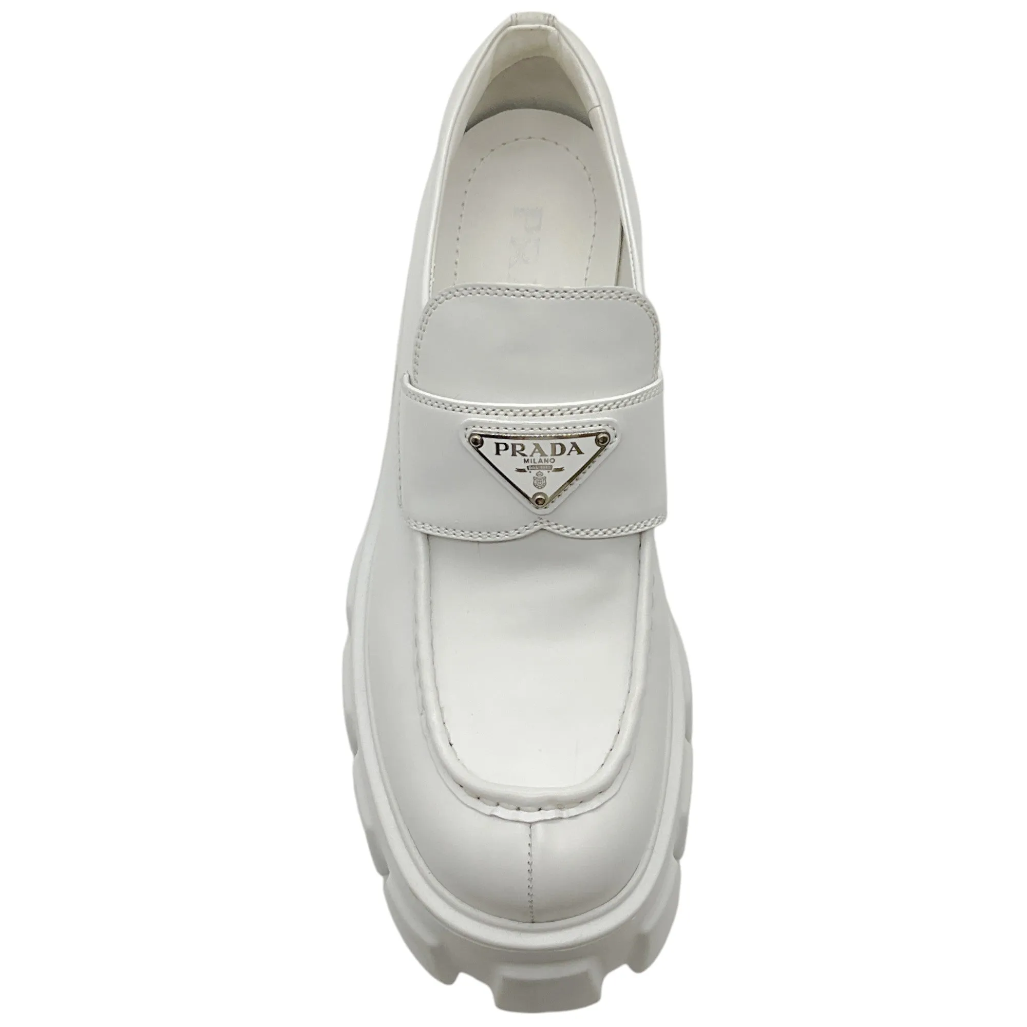 Prada White Leather Monolith Chunky Loafers