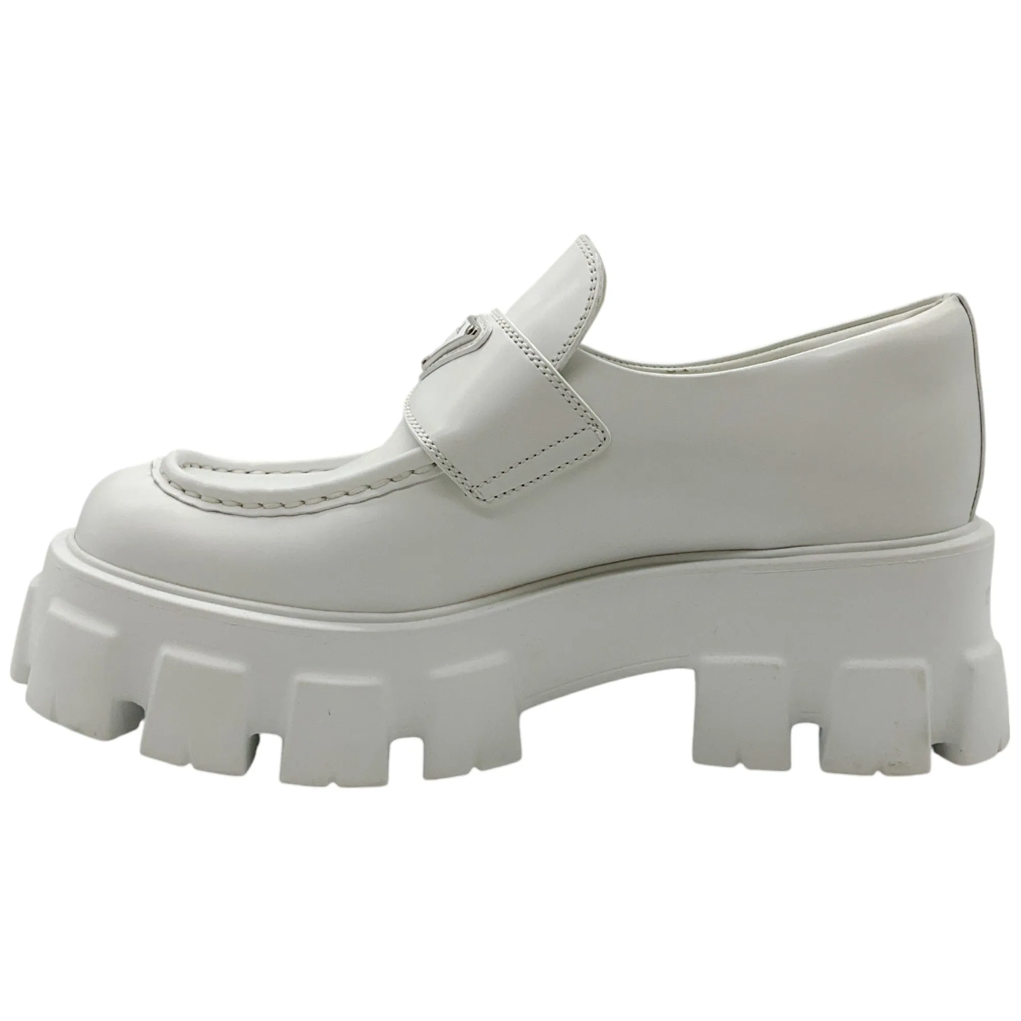 Prada White Leather Monolith Chunky Loafers