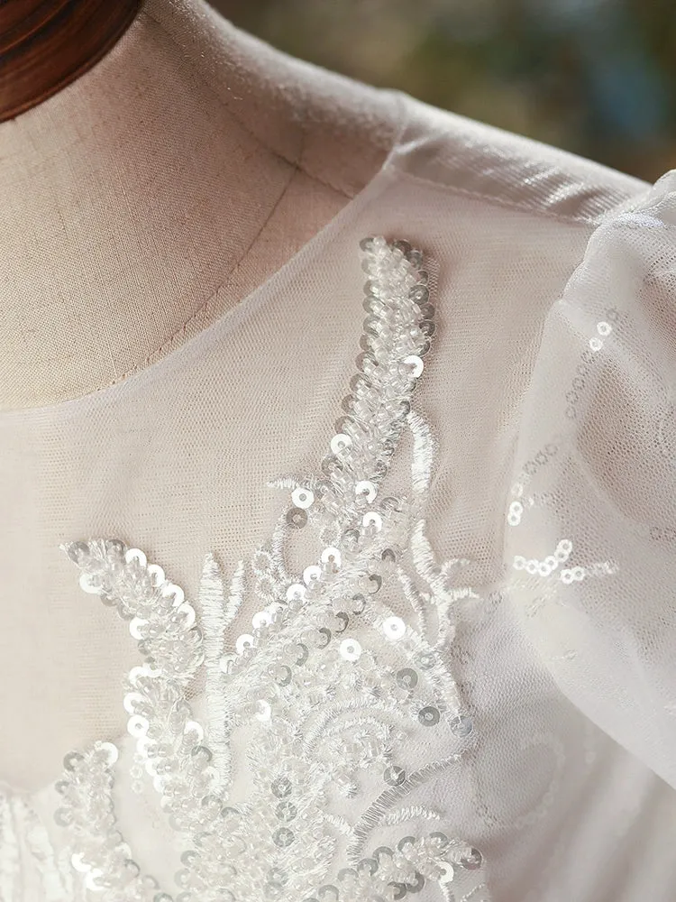 Princess Round Tea Length Lace Flower Girl Dress in White
