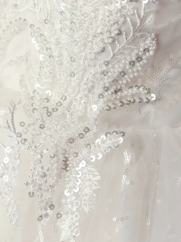 Princess Round Tea Length Lace Flower Girl Dress in White