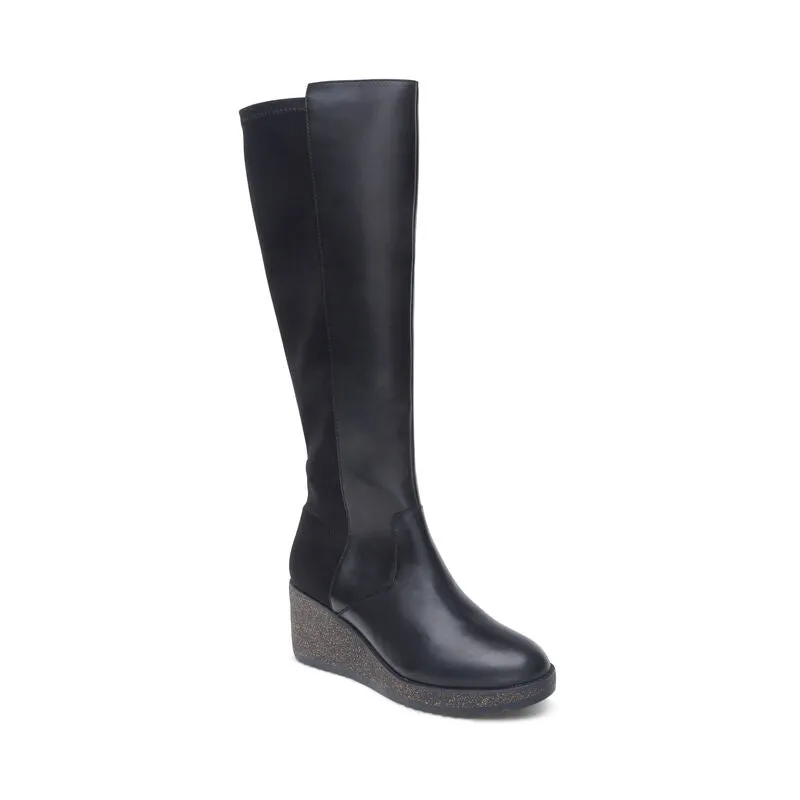 Rose Knee High Cork Wedge Boot in Black