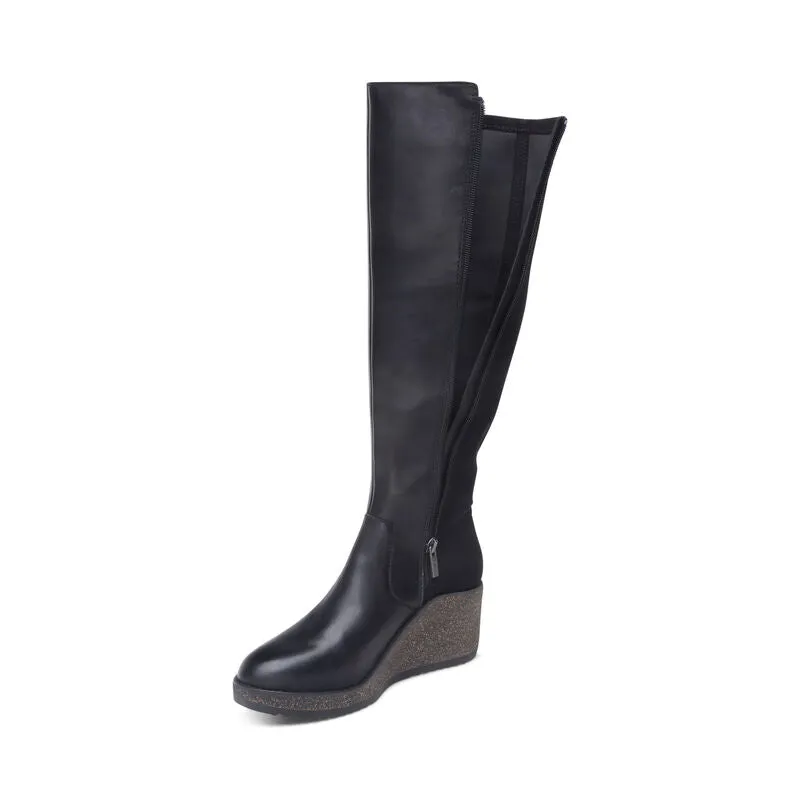 Rose Knee High Cork Wedge Boot in Black